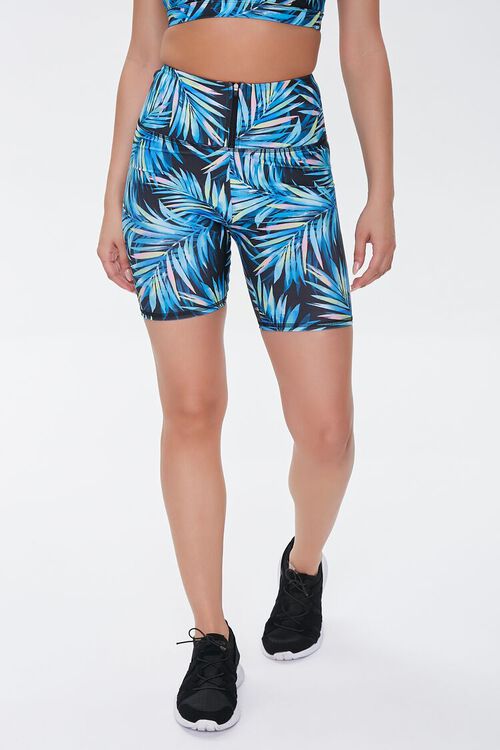 BLUE/MULTI Tropical Leaf Biker Shorts, image 2