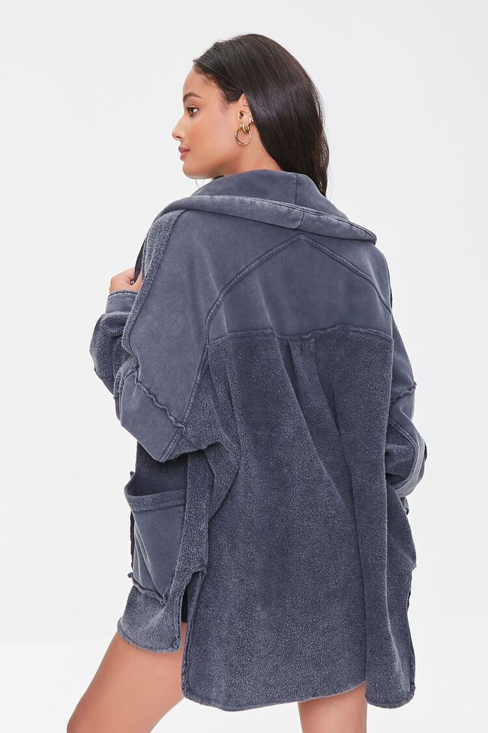 CHARCOAL Reverse Fleece Cardigan, image 3