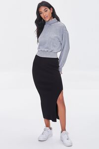 BLACK Ribbed Slit Midi Skirt, image 5