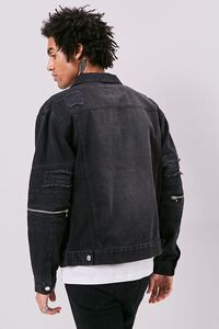 WASHED BLACK Distressed Zip-Accent Denim Jacket, image 3