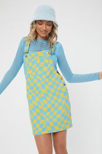 BLUE/MULTI Checkered Mini Overall Dress, image 1