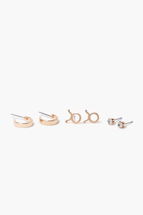 GOLD/TAURUS Zodiac Stud Earring Set, image 1