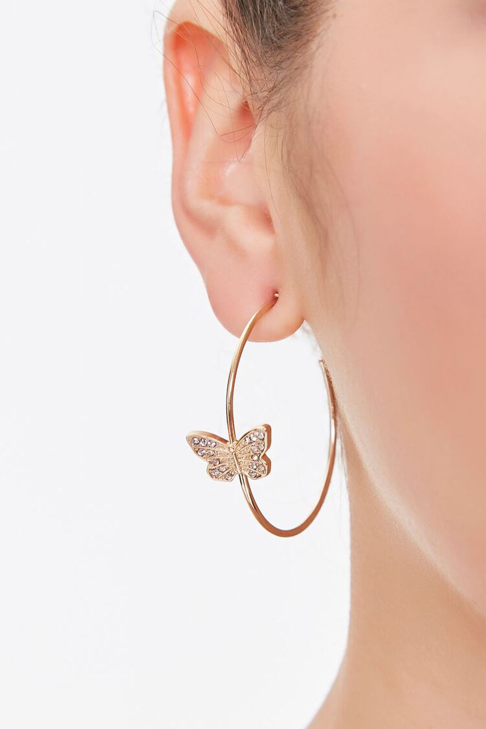 GOLD Rhinestone Butterfly Hoop Earrings, image 1