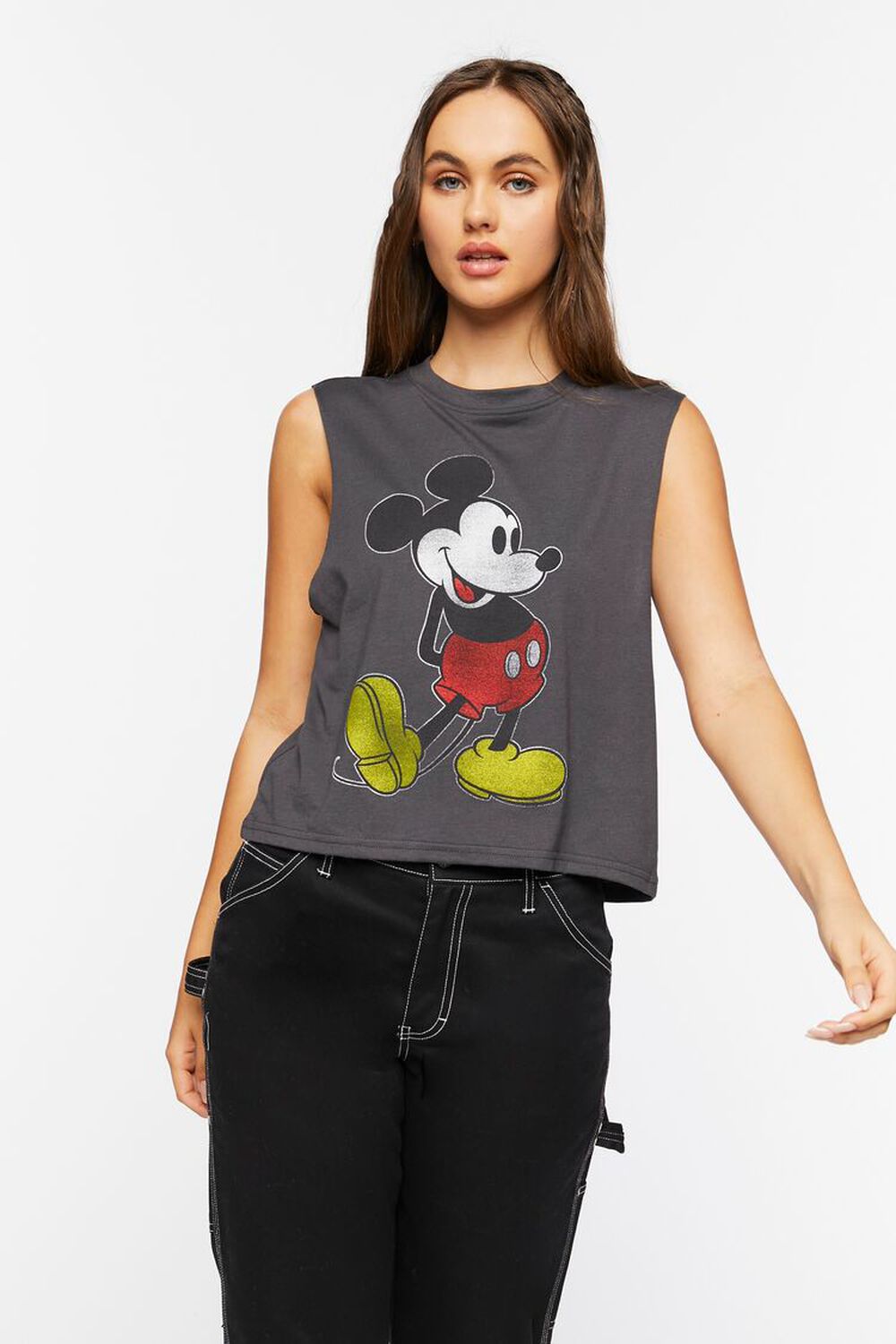 BLACK/MULTI Mickey Mouse Graphic Muscle Tee, image 1