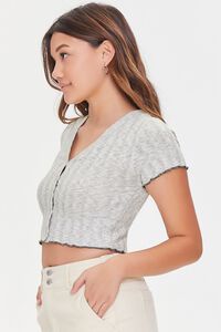 HEATHER GREY Ribbed Button-Front Crop Top, image 2