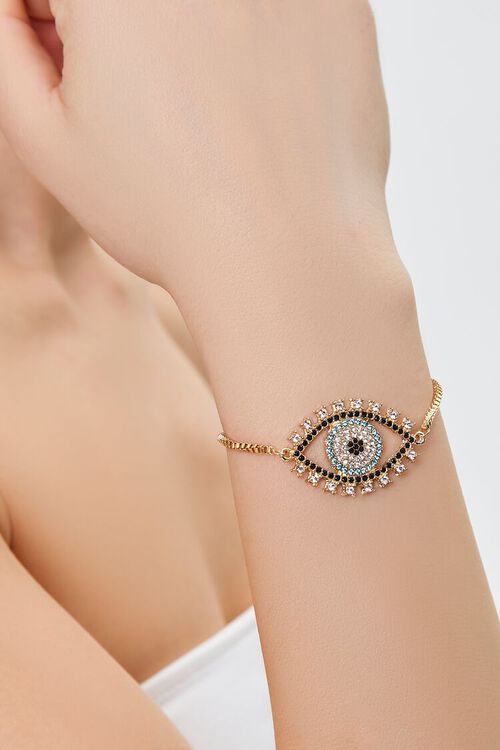 GOLD/CLEAR Rhinestone Evil Eye Bracelet, image 1