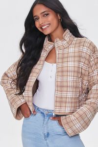 CAMEL/CREAM Plaid French Terry Quilted Jacket, image 1