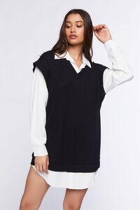 BLACK/WHITE Sweater Vest & Shirt Combo Dress, image 1