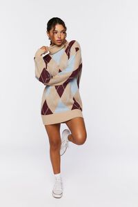 TAUPE/MULTI Argyle Turtleneck Mini Sweater Dress, image 4