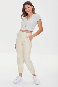 HEATHER GREY Ribbed Button-Front Crop Top, image 4