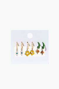 GOLD/MULTI Floral Charm Hoop Earring Set, image 2