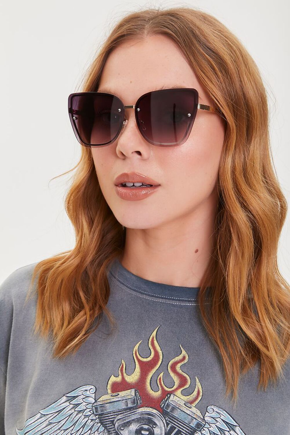 GOLD/BLACK Studded Cat-Eye Sunglasses, image 1