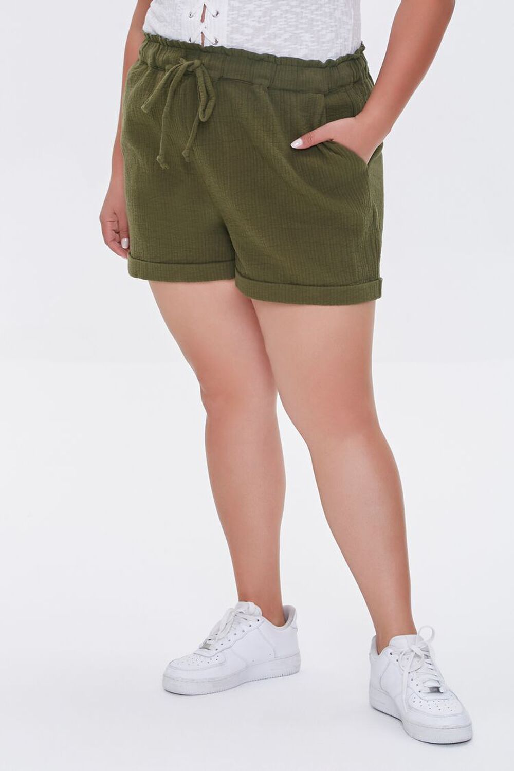 OLIVE Plus Size Textured Drawstring Shorts, image 2
