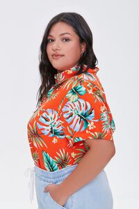 RED/MULTI Plus Size Tropical Leaf Print Shirt, image 2