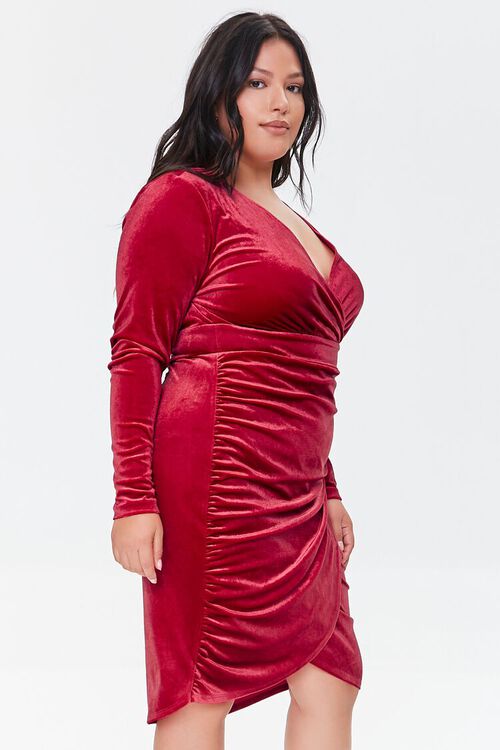 RED Plus Size Velour Shirred Dress, image 2