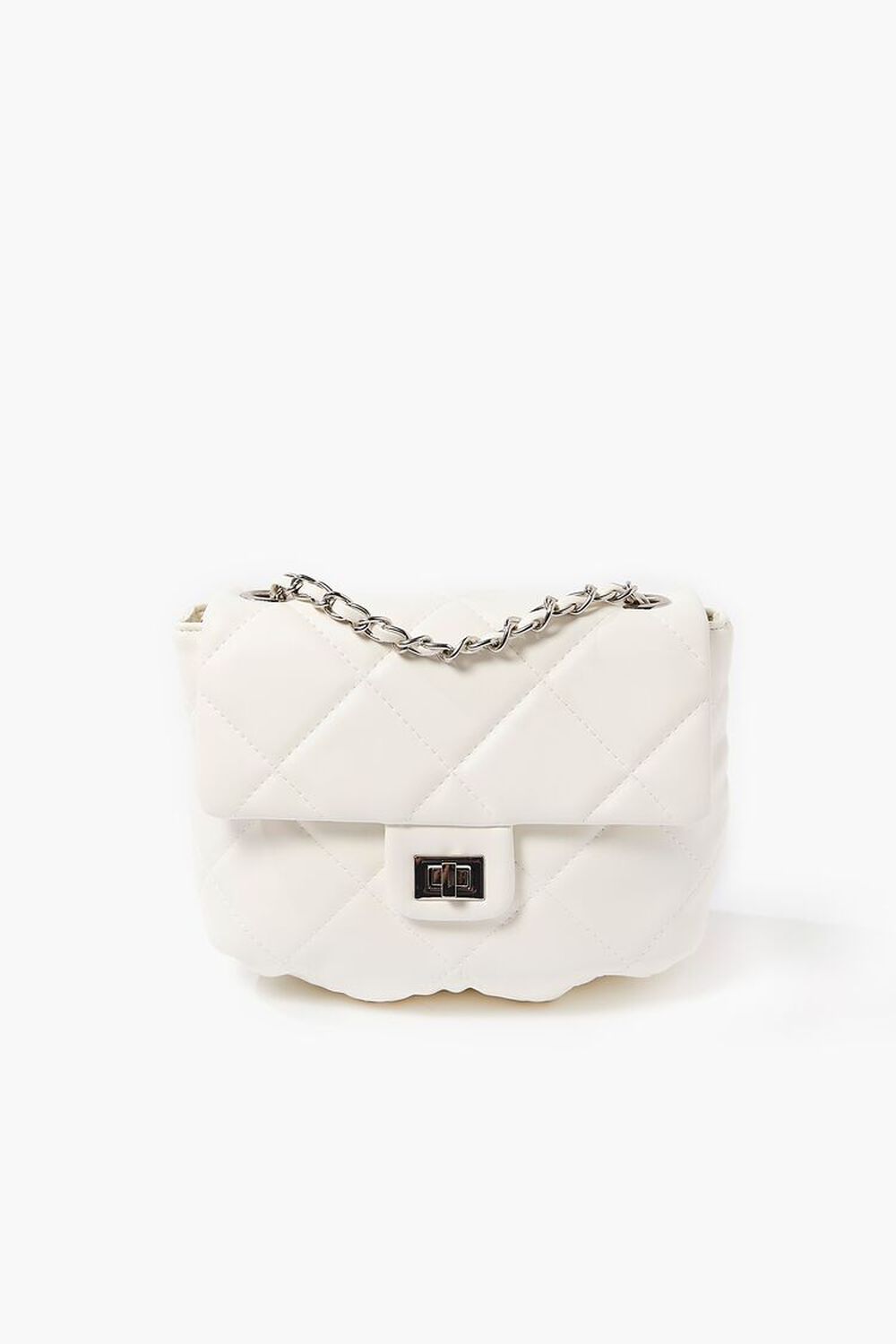 WHITE Quilted Faux Leather Crossbody Bag, image 1