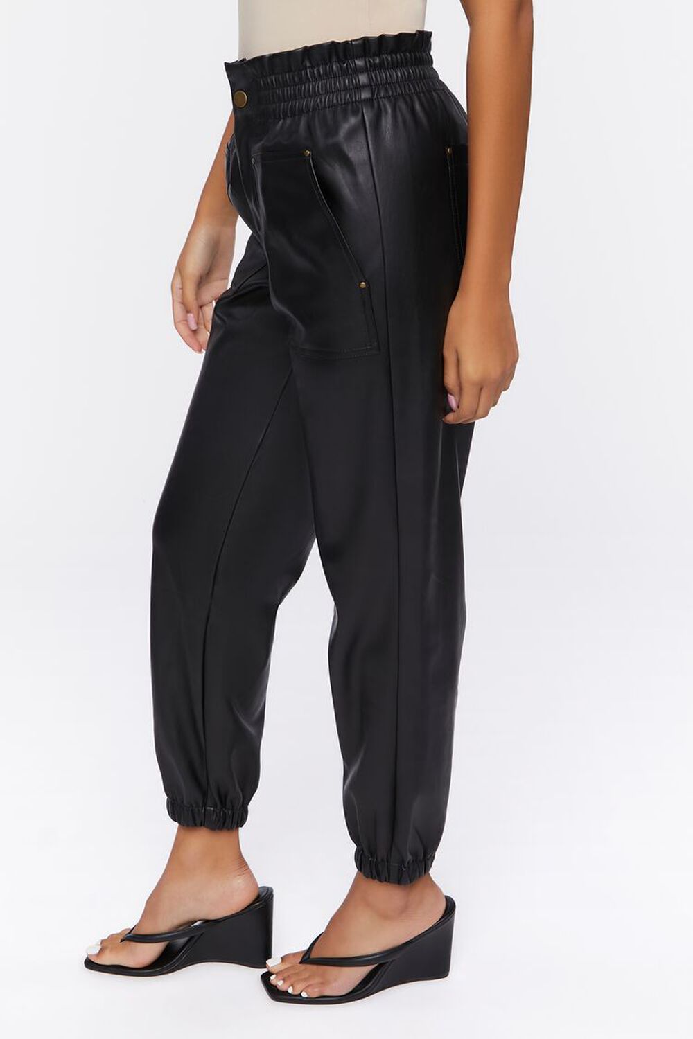 Faux Leather Mid-Rise Joggers, image 3