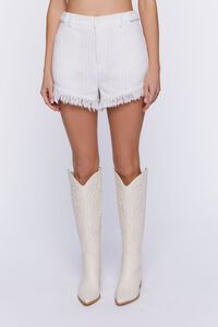WHITE/WHITE Tweed Frayed-Trim High-Rise Shorts, image 2
