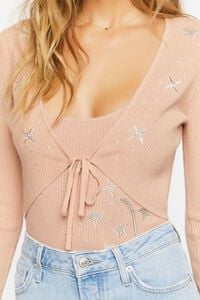 BLUSH/SILVER Star Embroidered Cardigan Sweater, image 5