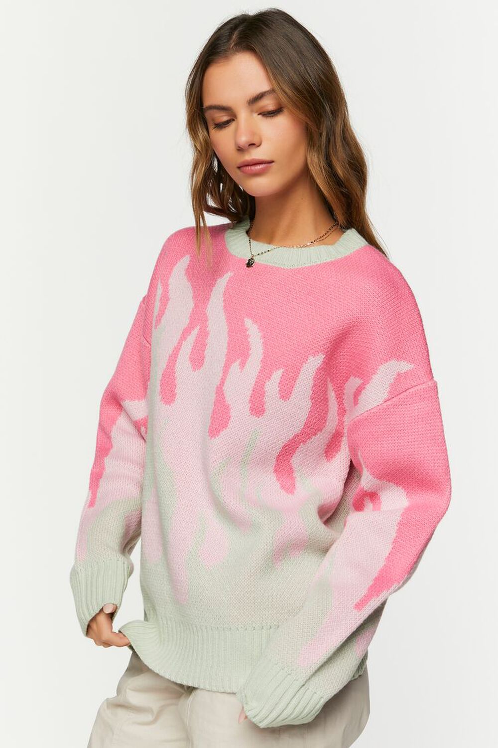 PINK/MULTI Abstract Flame Crew Sweater, image 2