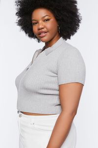 HEATHER GREY Plus Size Ribbed Knit Zip-Up Top, image 2