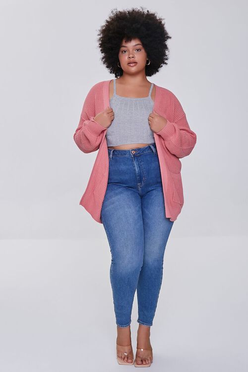 DUSTY PINK Plus Size Patch-Pocket Cardigan Sweater, image 4
