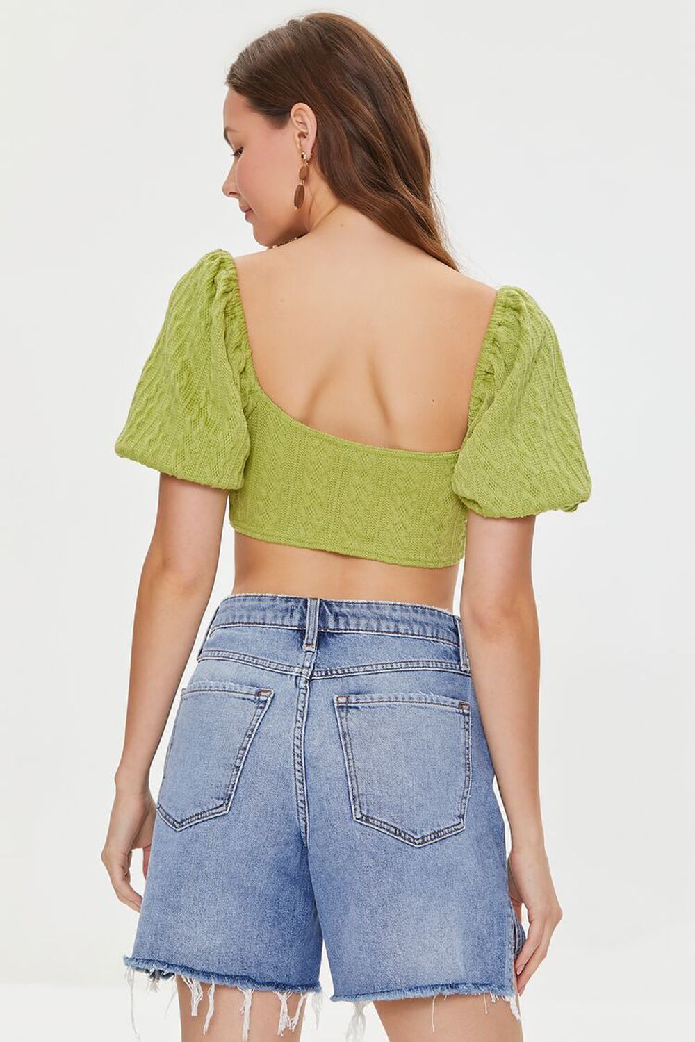 GREEN Cable Knit Twist-Front Crop Top, image 3