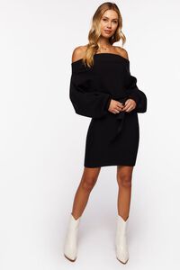 BLACK Off-the-Shoulder Belted Sweater Dress, image 4