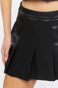 BLACK Faux Leather Pleated Mini Skirt, image 6