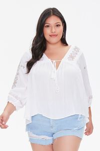 Plus Size Embroidered Peasant Top, image 1