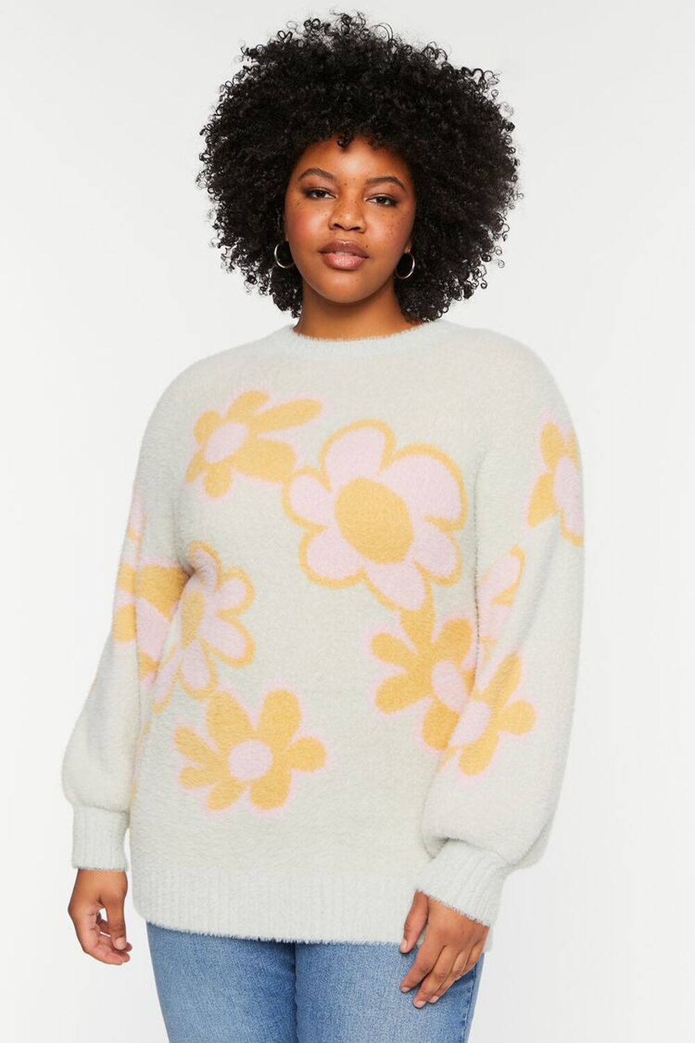 Plus Size Fuzzy Floral Sweater, image 1