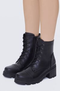 BLACK Faux Leather Combat Booties, image 1