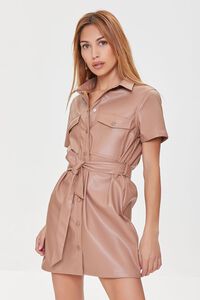 TAUPE Faux Leather Shirt Dress, image 1