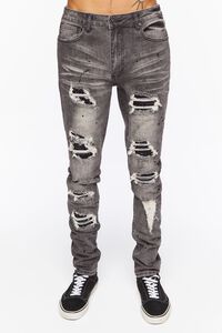 GREY Distressed Paint Splatter Skinny Jeans, image 2