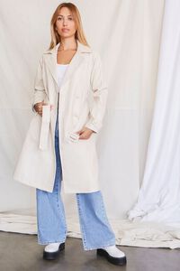 Faux Leather Double-Breasted Trench Coat, image 4