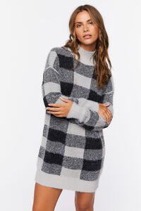 BLACK/GREY Buffalo Plaid Sweater Dress, image 1