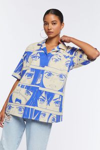 COBALT/MULTI Oversized Anime Print Shirt, image 1