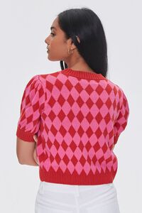 RED/PINK Diamond Print Short Sleeve Sweater, image 3