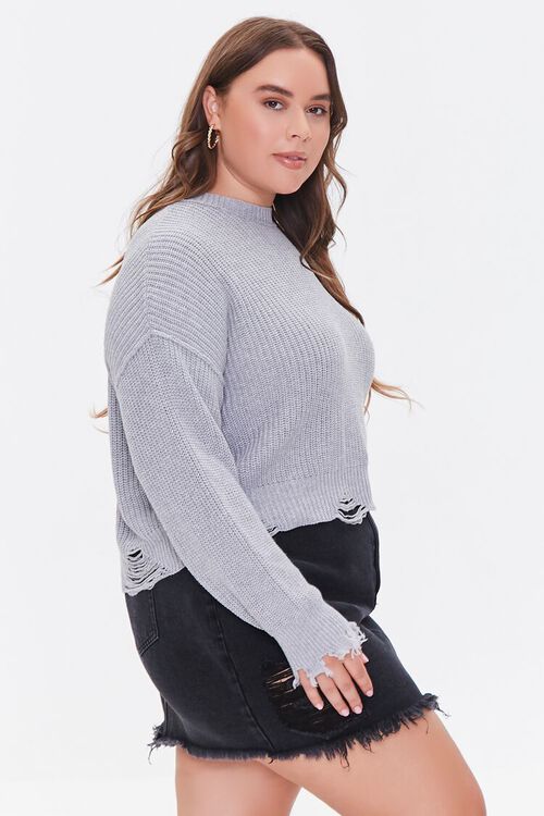 HEATHER GREY Plus Size Distressed Sweater, image 2