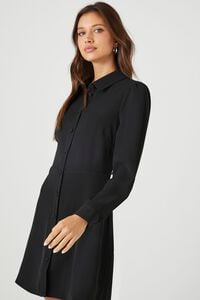 BLACK Collared Button-Front Mini Dress, image 2