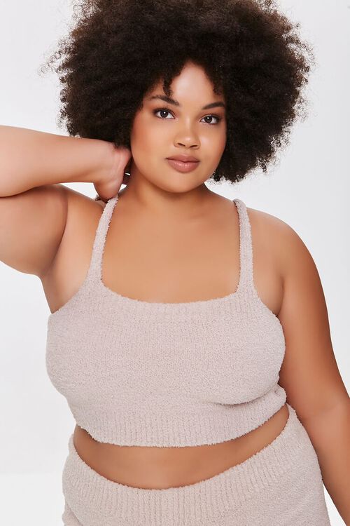 TAUPE Plus Size Sweater-Knit Crop Top, image 1