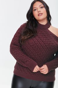 WINE Plus Size Cutout Cable Knit Sweater, image 1