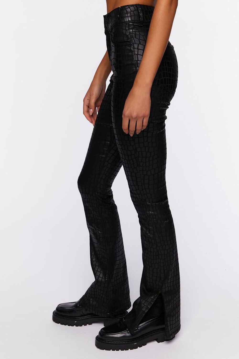 BLACK Faux Croc Split-Hem Jeans, image 2