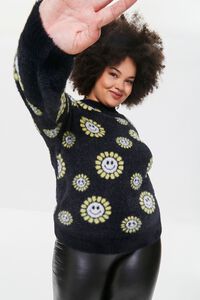 BLACK/MULTI Plus Size Daisy Print Sweater, image 1