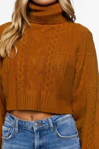 BROWN Cropped Cable Knit Turtleneck Sweater, image 5