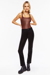 BROWN Faux Leather Cami Bodysuit, image 4