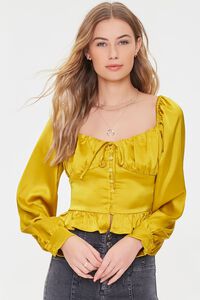 GOLD Satin Button-Front Flounce Top, image 1