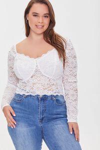 IVORY Plus Size Sheer Lace Crop Top, image 1