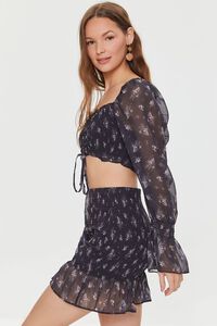 BLACK/MULTI Floral Print Crop Top & Mini Skirt Set, image 2