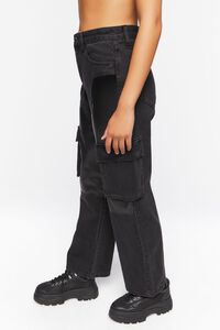 BLACK Faux Leather Cargo Jeans, image 3